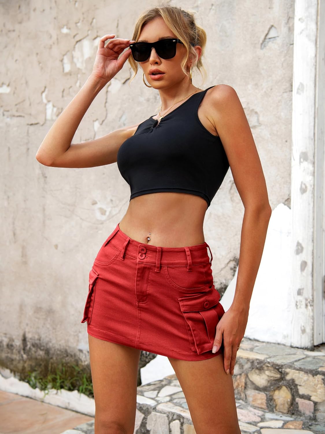 High Stretchy Cargo Skirt for Women Black