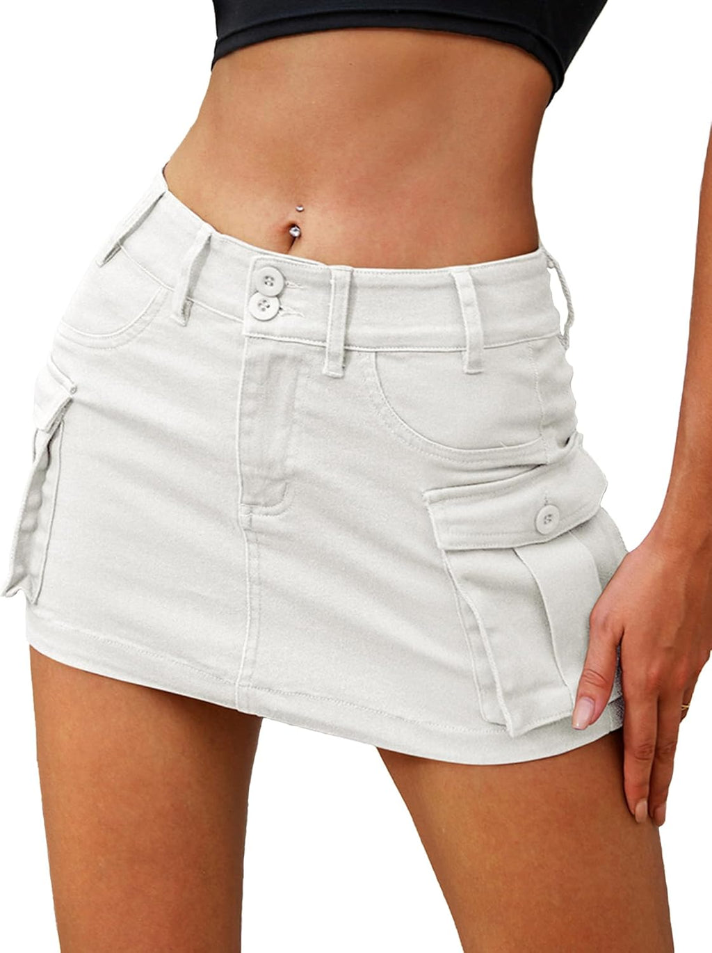 High Stretchy Cargo Skirt for Women White Leopard Print