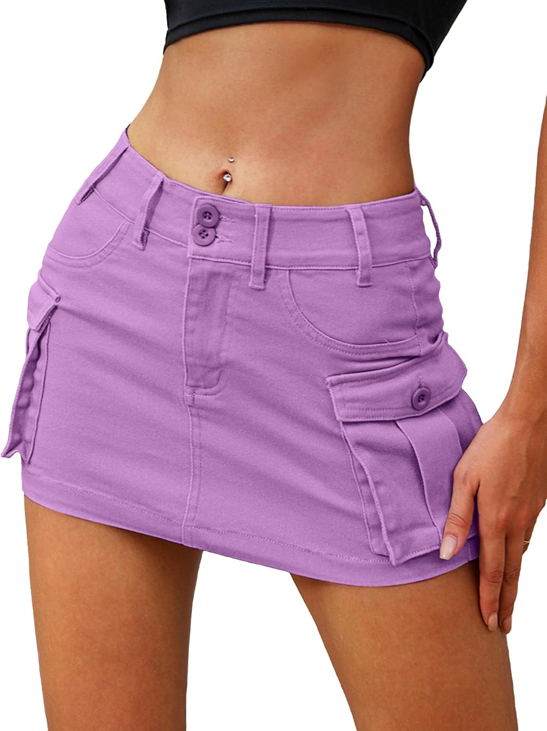 High Stretchy Cargo Skirt for Women A-denim Blue