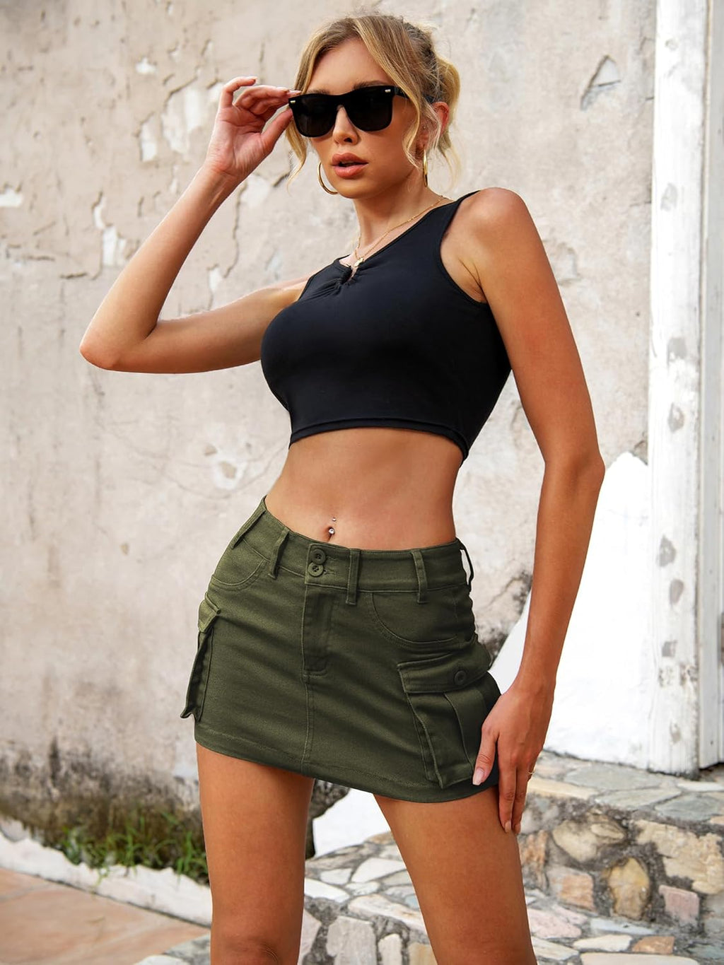 High Stretchy Cargo Skirt for Women White Leopard Print