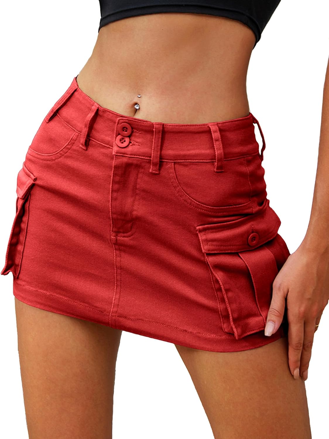 High Stretchy Cargo Skirt for Women A-denim Blue