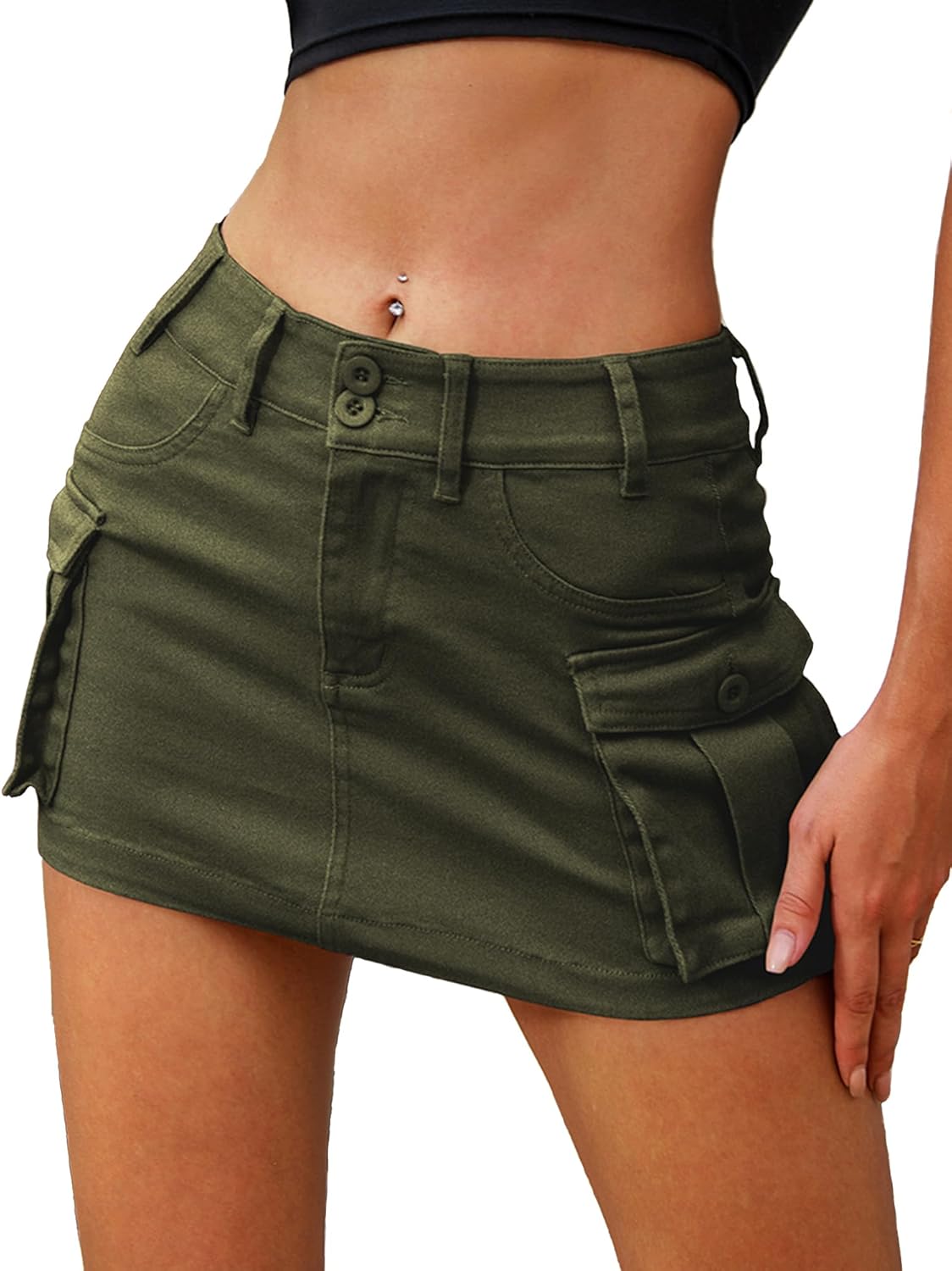 High Stretchy Cargo Skirt for Women A-denim Blue