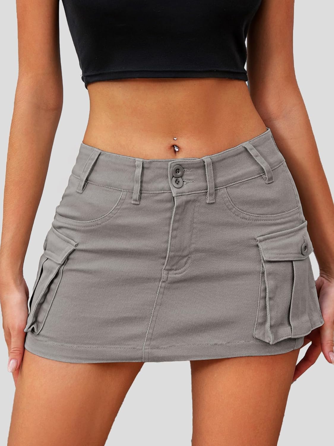 High Stretchy Cargo Skirt for Women White Leopard Print