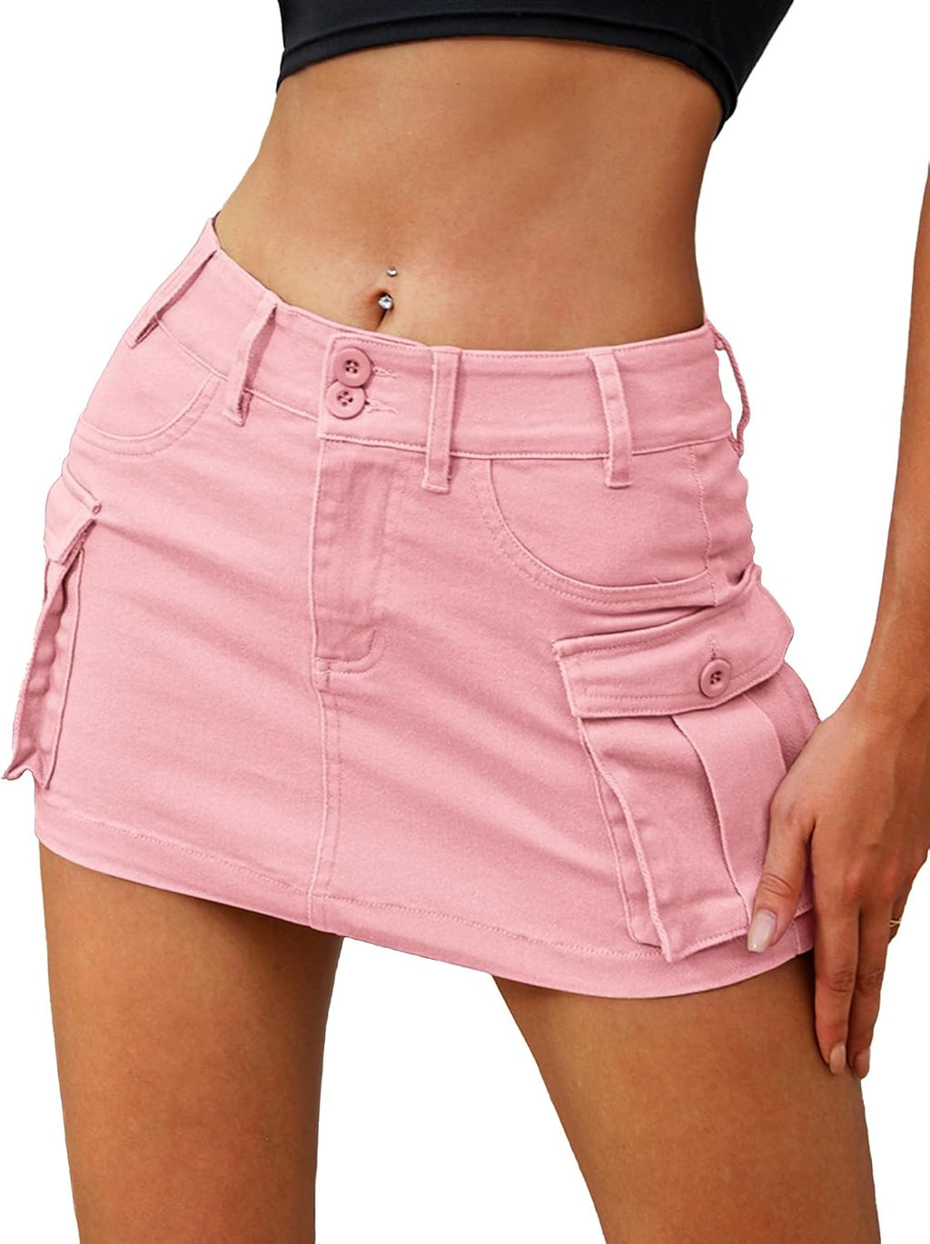High Stretchy Cargo Skirt for Women White Leopard Print