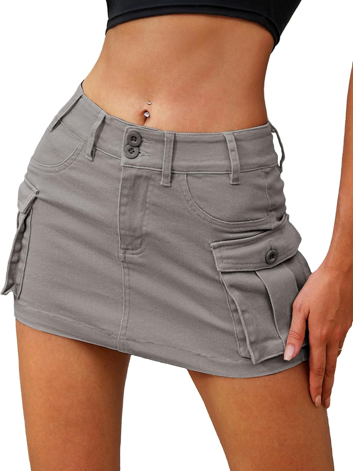 High Stretchy Cargo Skirt for Women A-denim Blue