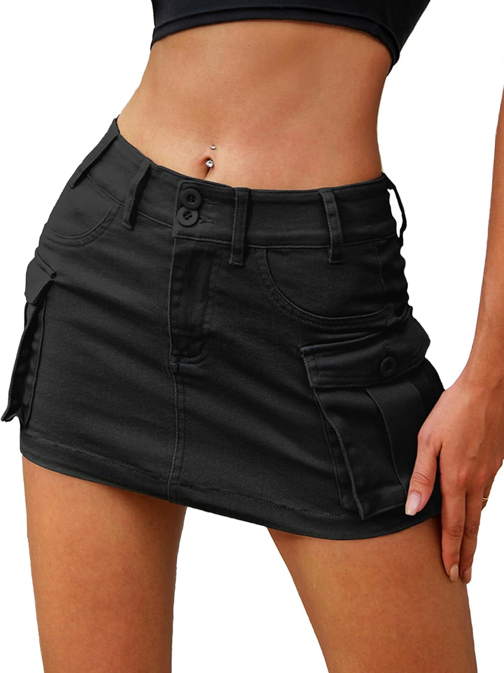 High Stretchy Cargo Skirt for Women White Leopard Print