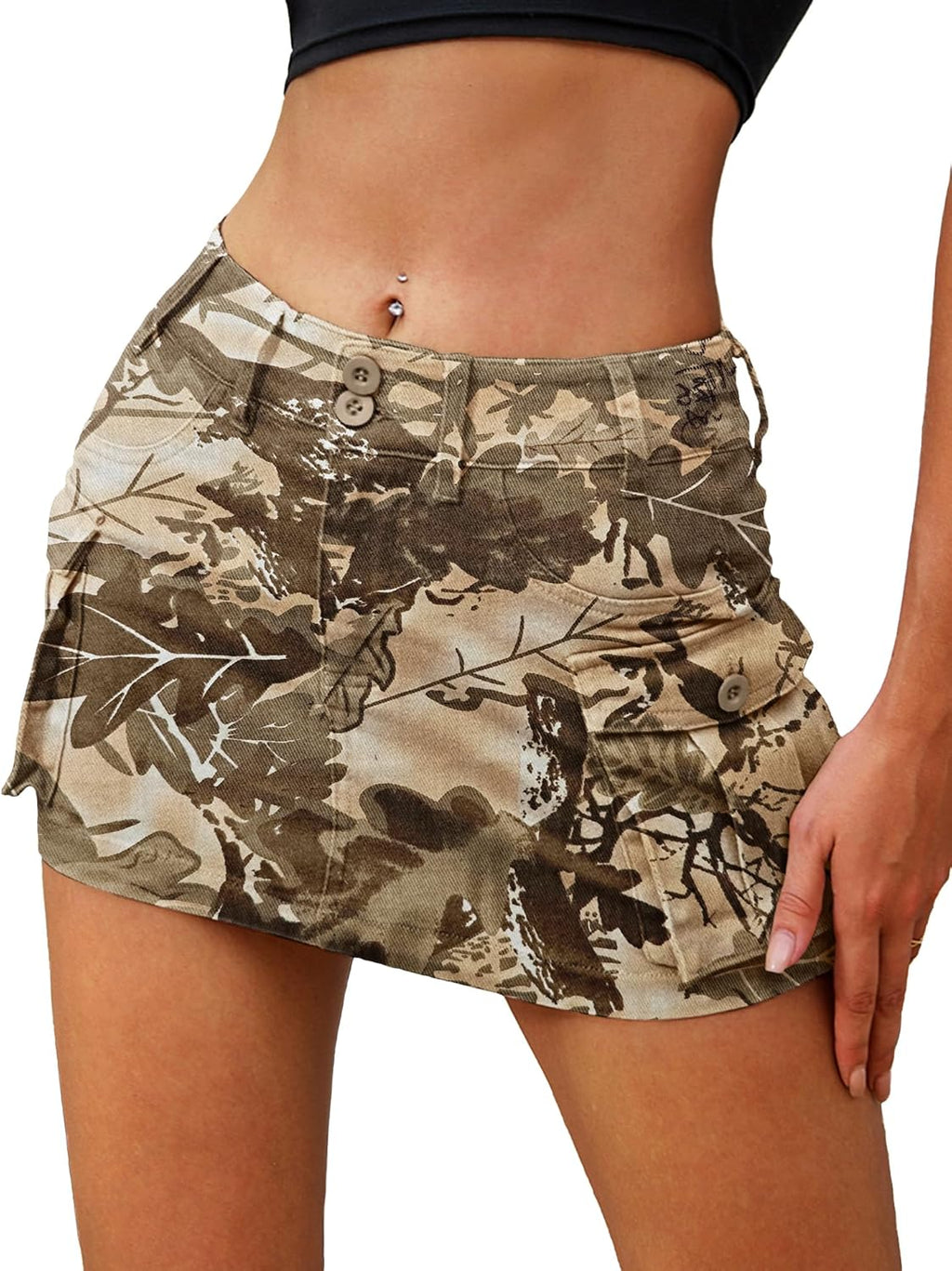 High Stretchy Cargo Skirt for Women White Leopard Print