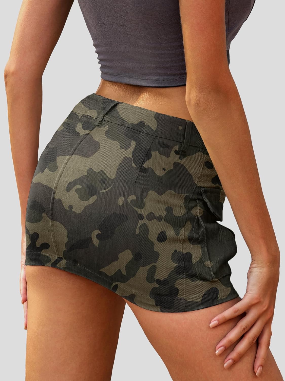 High Stretchy Cargo Skirt for Women White Leopard Print