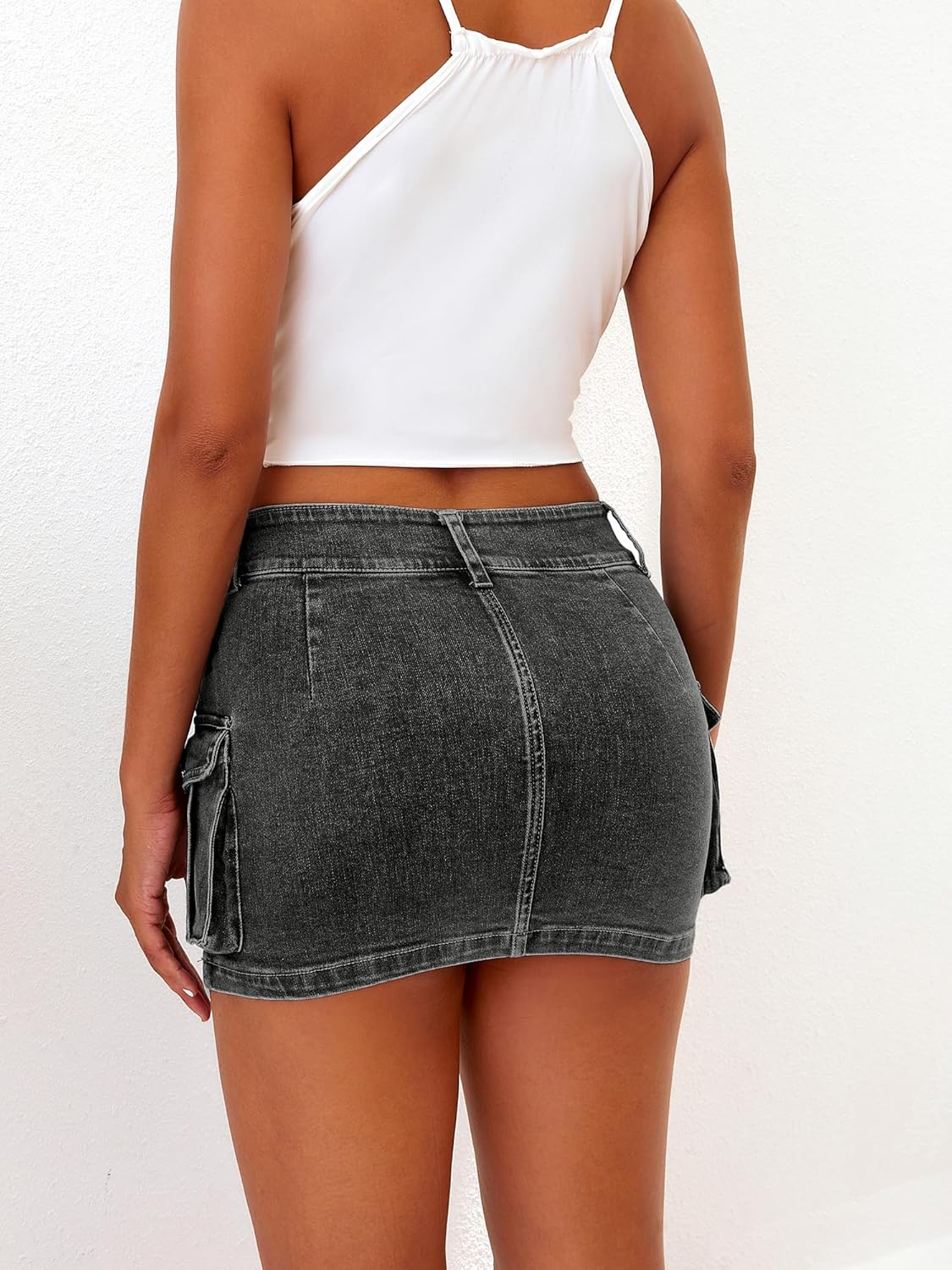 High Stretchy Cargo Skirt for Women White Leopard Print