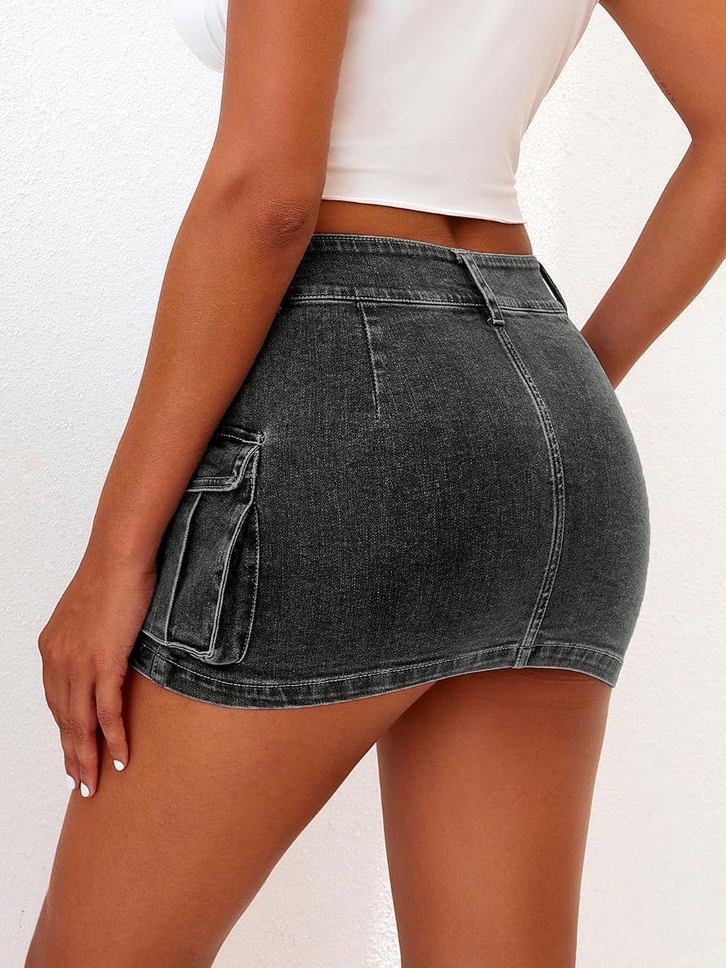 High Stretchy Cargo Skirt for Women White Leopard Print