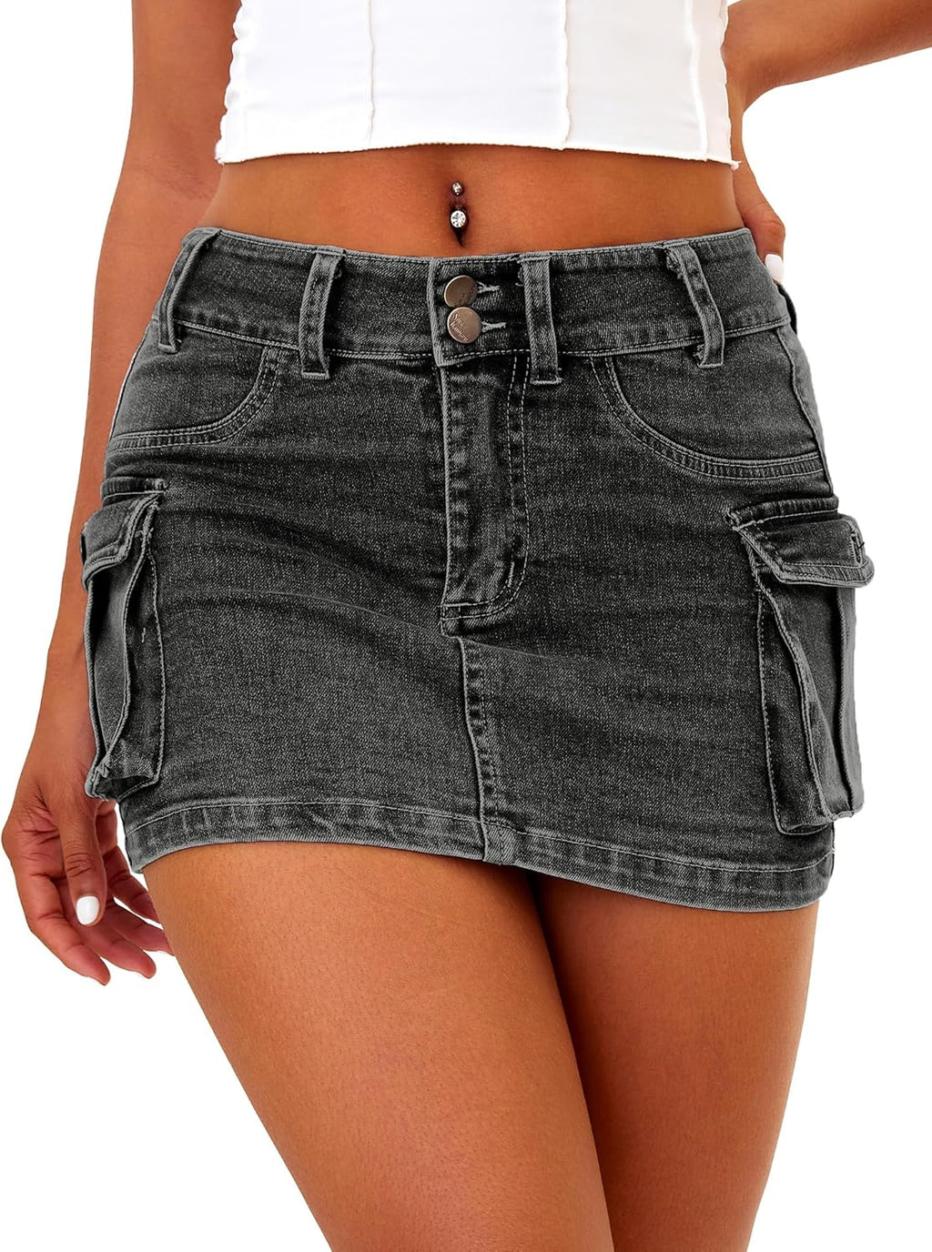 High Stretchy Cargo Skirt for Women White Leopard Print