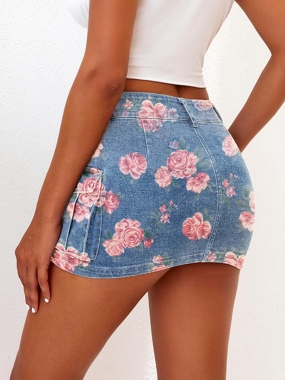 High Stretchy Cargo Skirt for Women White Leopard Print