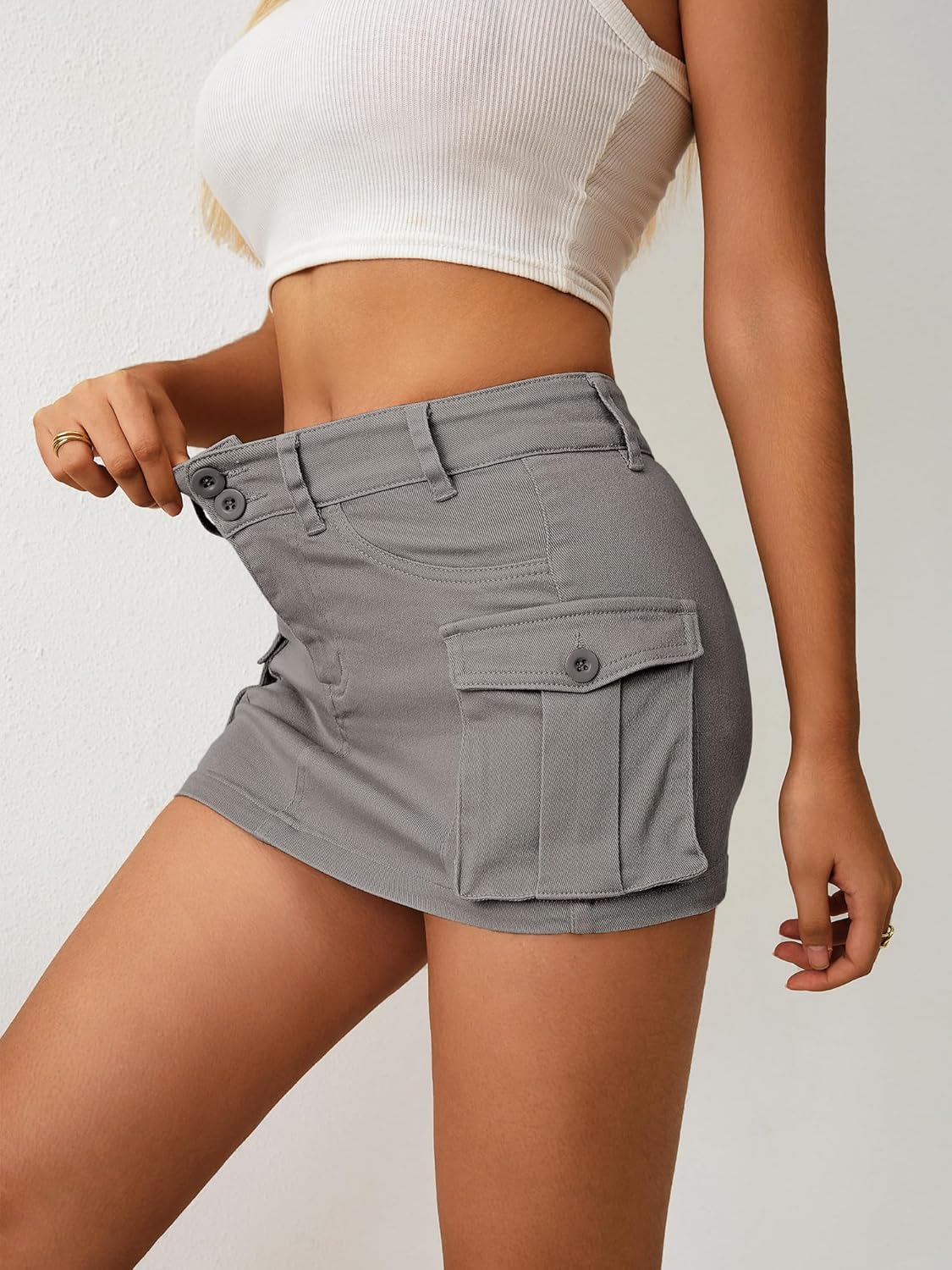 High Stretchy Cargo Skirt for Women White Leopard Print
