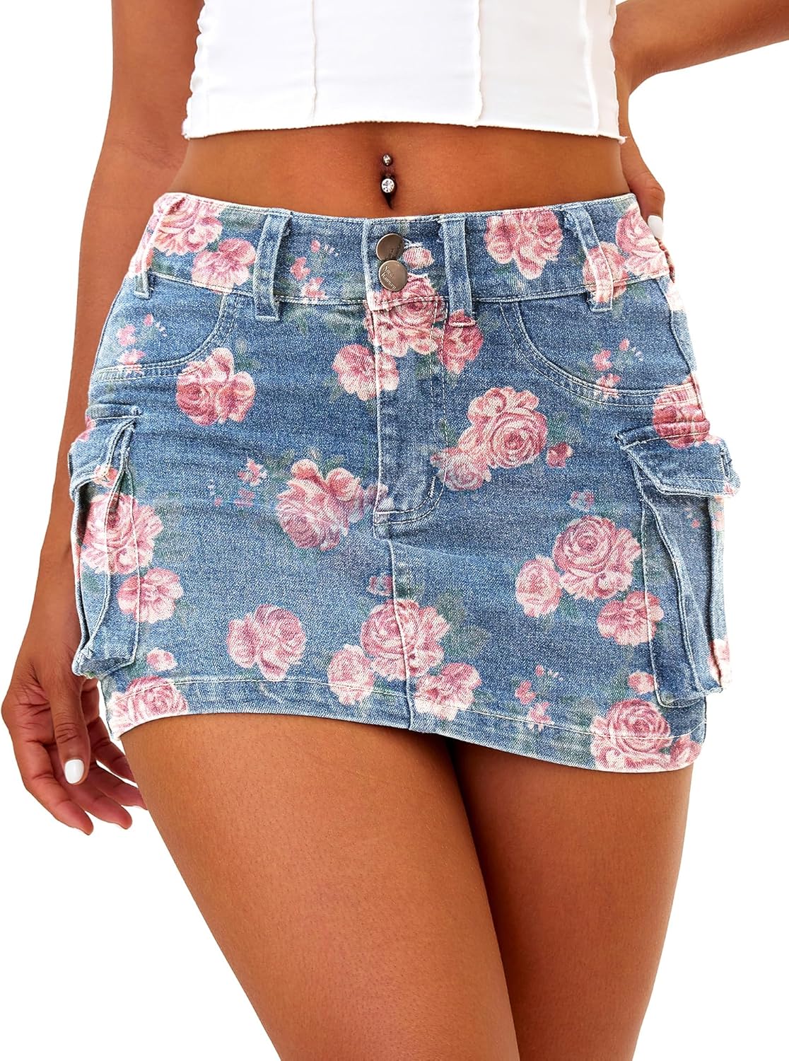 High Stretchy Cargo Skirt for Women A-denim Blue